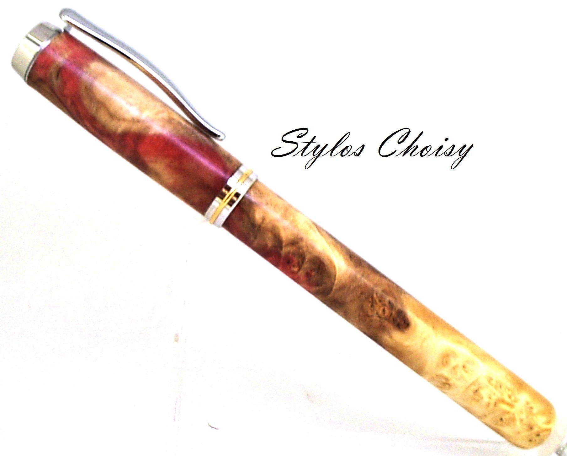 Plume confidence evolution loupe d erable negundo ecostabilise rouge et naturel platine et or 14k 1