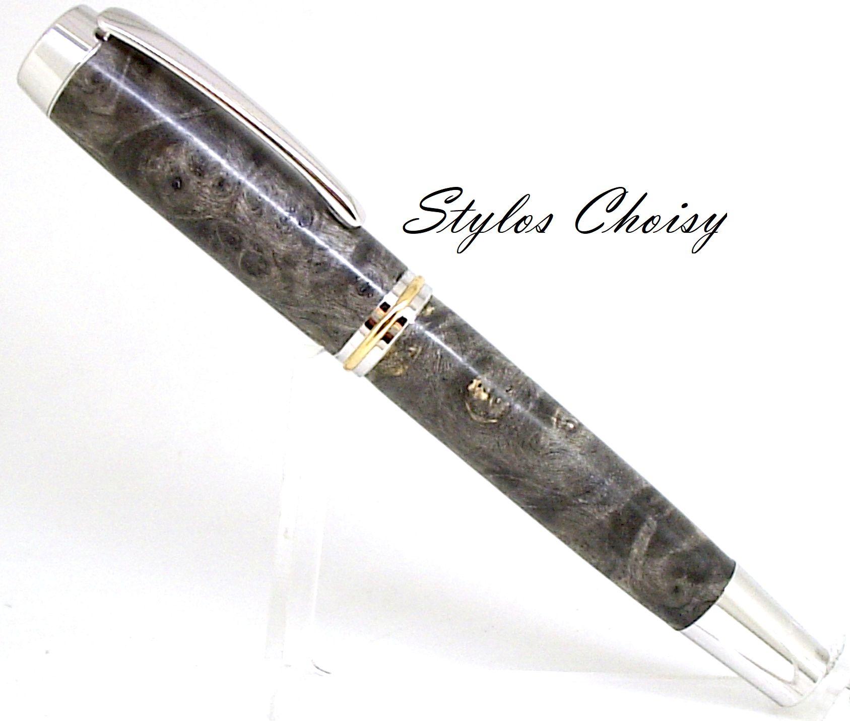 Plume confidence senior loupe d erable negundo ecostabilise noir platine et or 14k 1