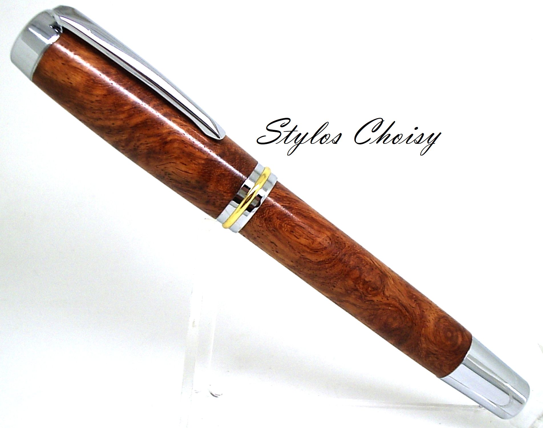 Plume decouverte senior loupe d amboine chrome et or 1