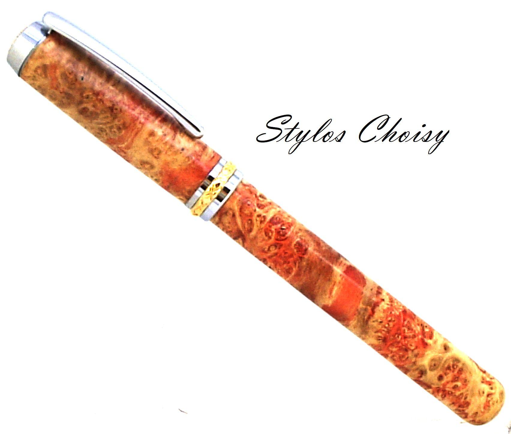 Plume desir loupe d erabe negundo ecostabilisee orange platine et or 10 carats