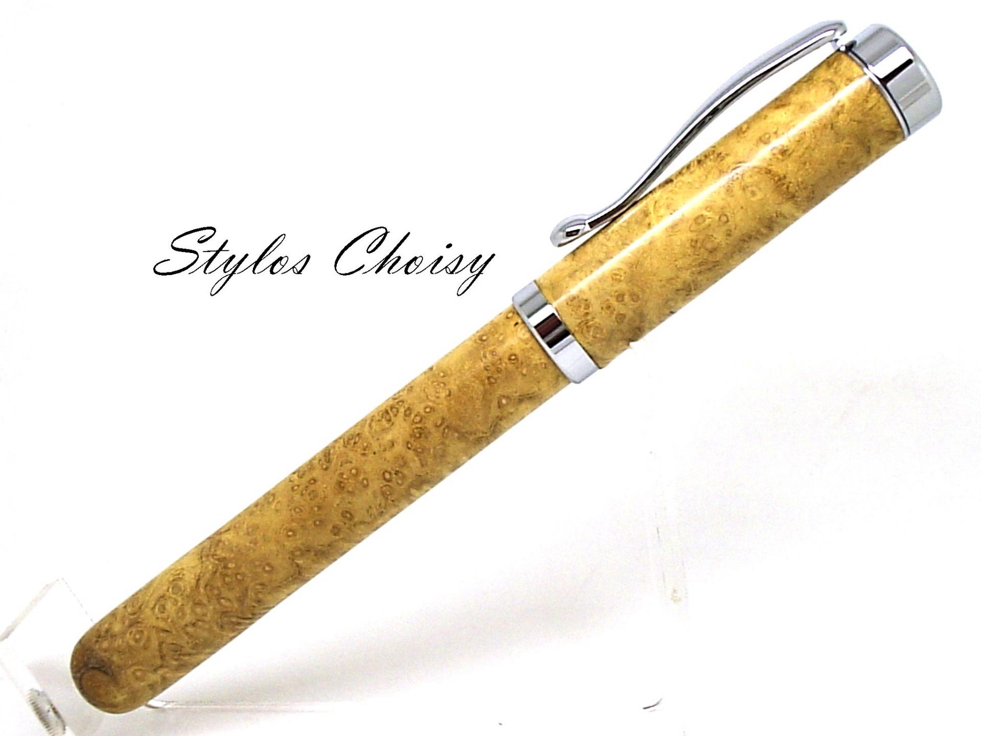 Plume emotion en loupe d acacia et platine 2
