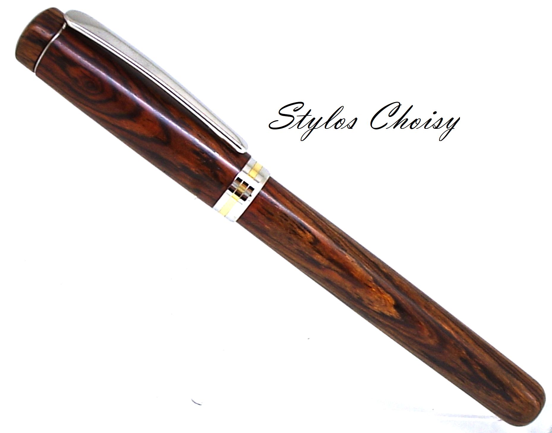 Plume empreinte palissandre cocobolo platine et or 10k 3