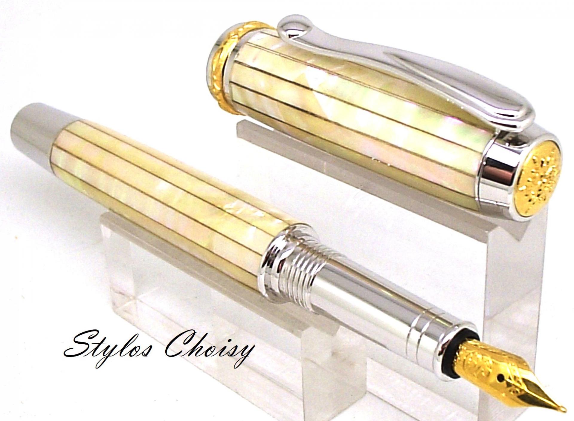 Plume ou roller reflexion nacre d abalone blanche du pacifique platine et or 22k plume n 5 or 18k ou palladium 10