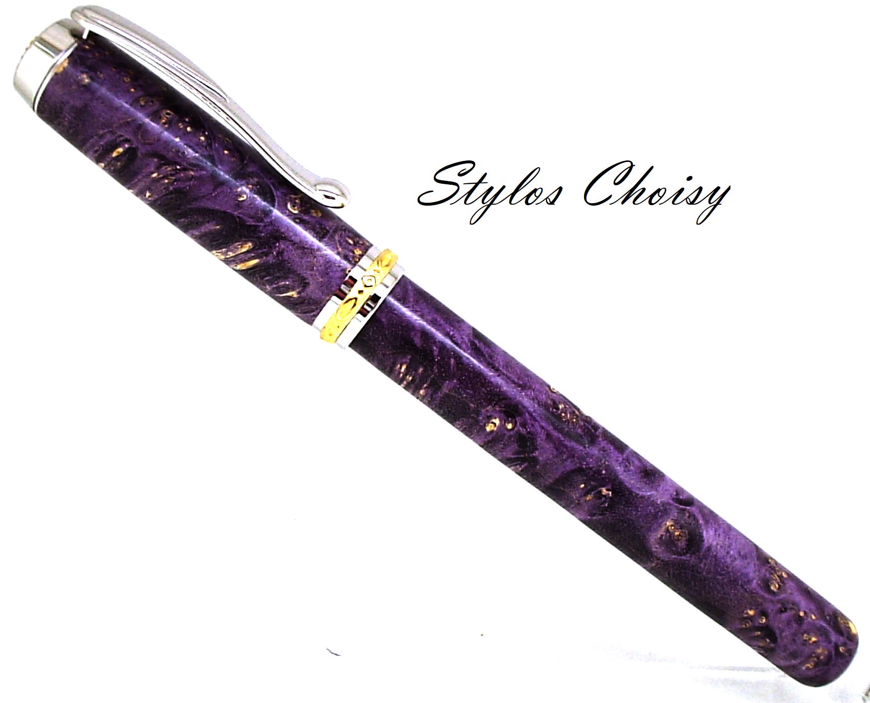 Plume reflexion loupe d erable negundo ecostabilise violet platine et or 14 carats 1