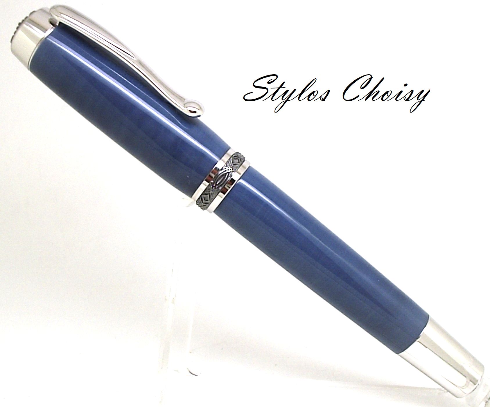 Plume reflexion senior galalithe bleue claire platine et titane1