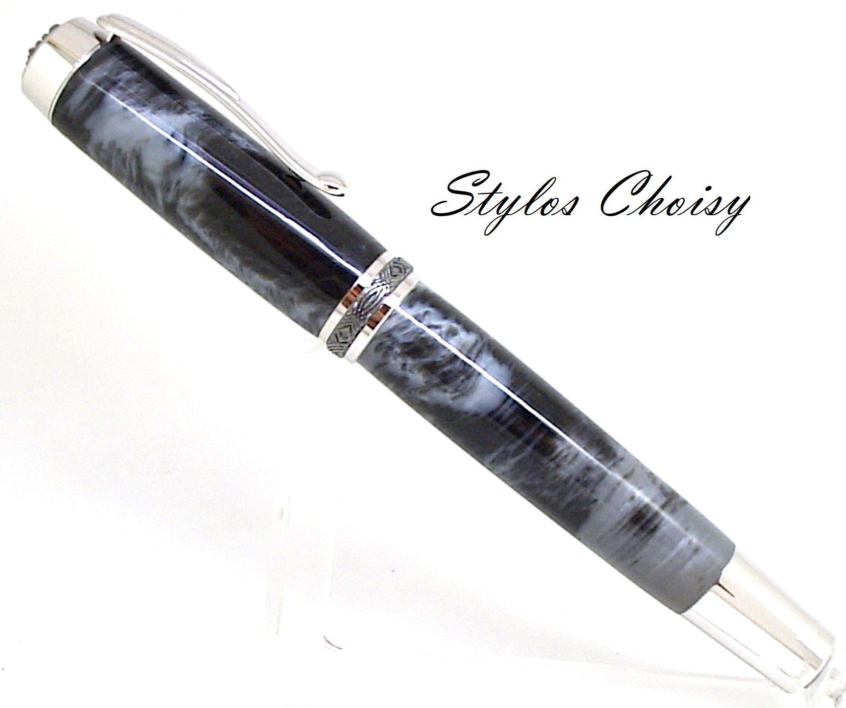 Plume reflexion senior galalithe gris bleu flammee platine et titane 1