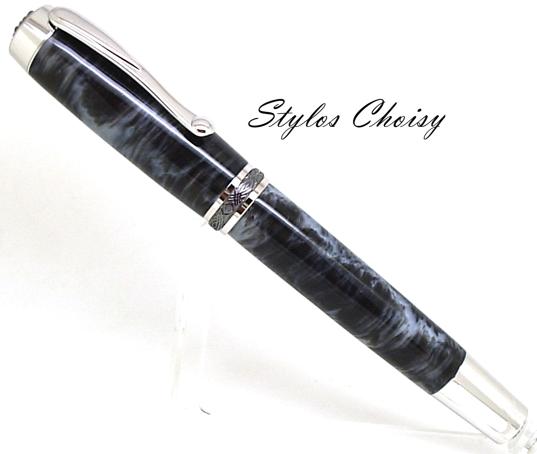Plume reflexion senior galalithe gris noir flamme platine et titane 1