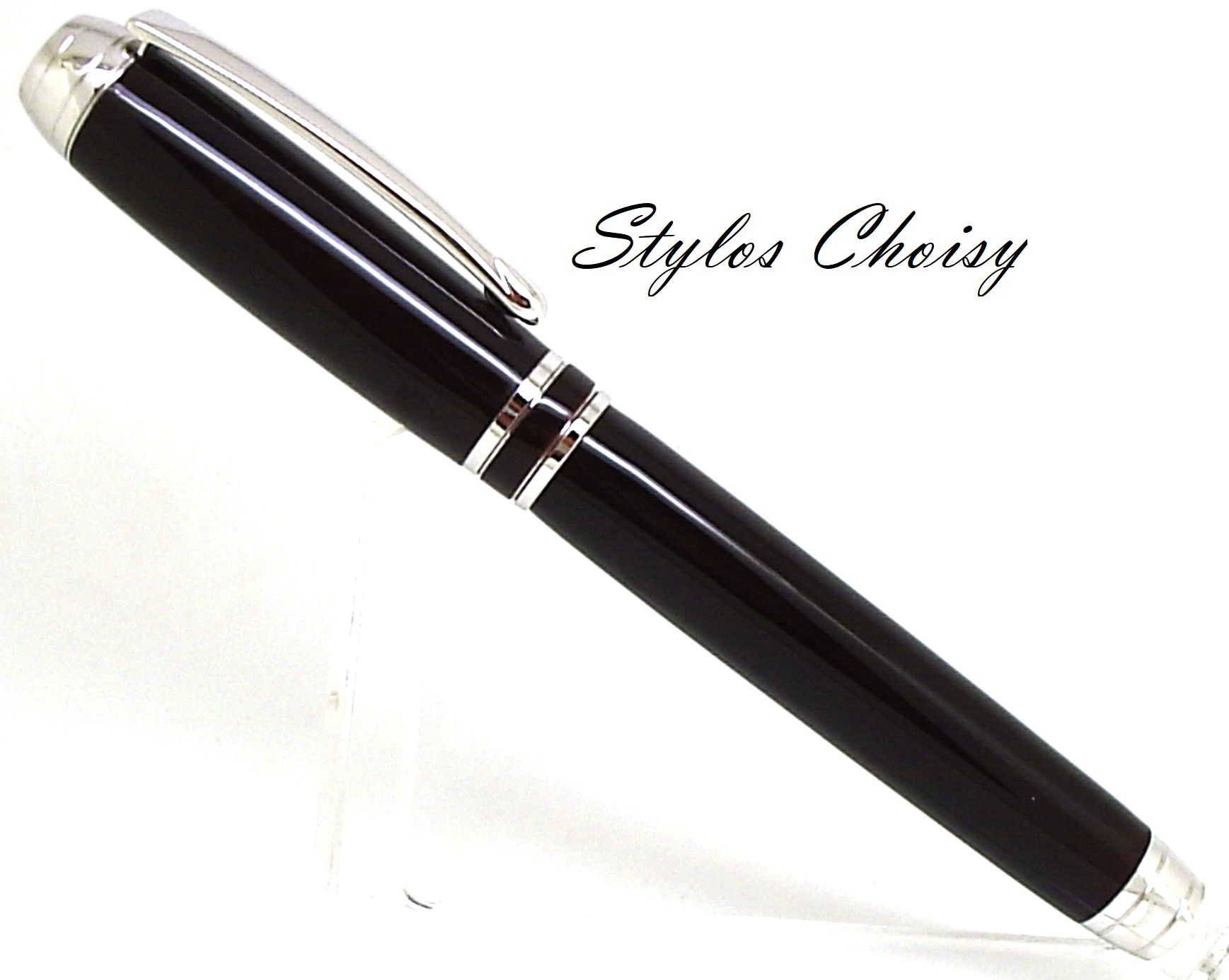 Plume serenite galalithe bordeaux foncee et platine 1