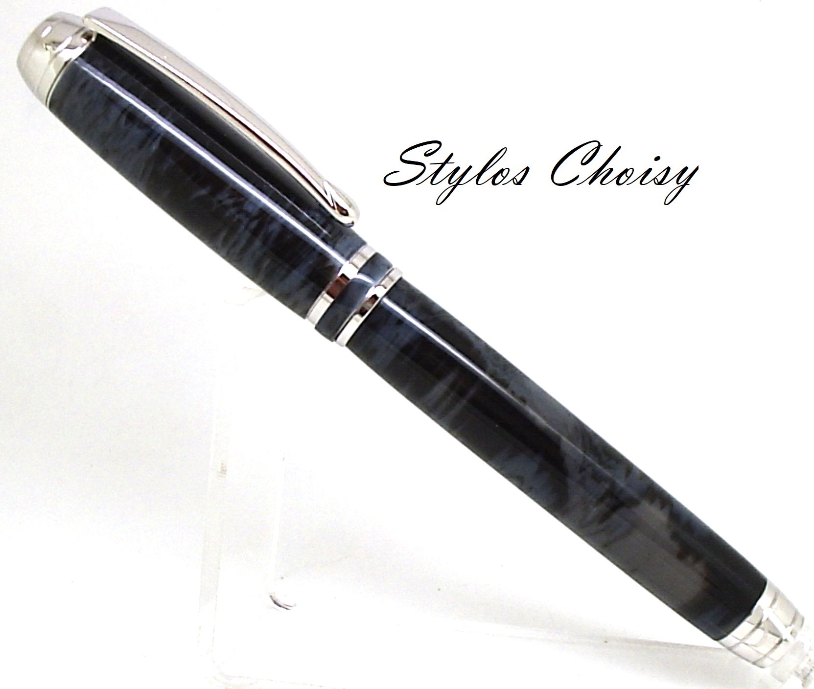Plume serenite galalithe gris noir flamme et platine 1