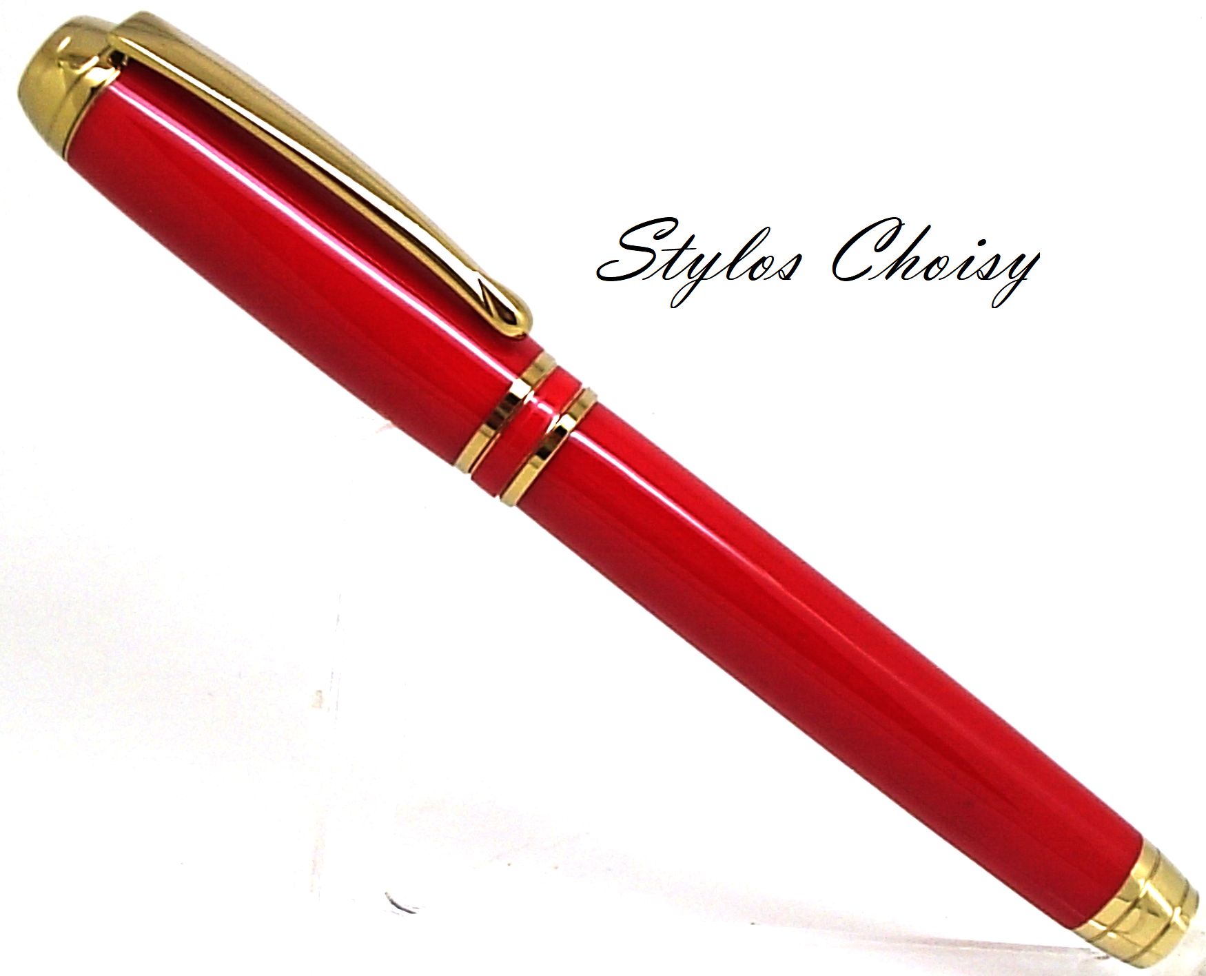 Plume serenite galalithe rouge et titanium or 1